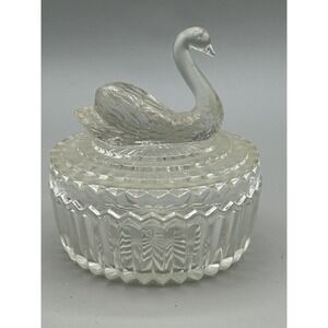Jeanette Clear Glass Swan‎ Covered Powder Candy Dish Lipstick Holder